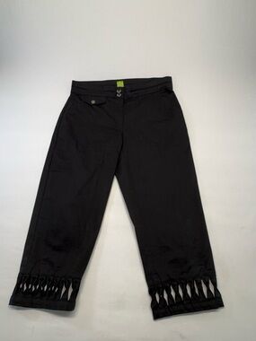 Jacob Adam Black "Caprice" Cropped Trousers with Lattice Cut-Out Hem Size 6